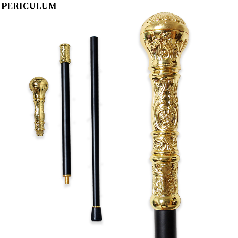 Detachable Cosplay Prop - 光沢のある金合金製ビクトリア朝風ウォーキングケーン、丸いハンドル付き、取り外し可能なヴィンテージウォーキングスティック、男性と女性向けのコスプレパーティー用小道具