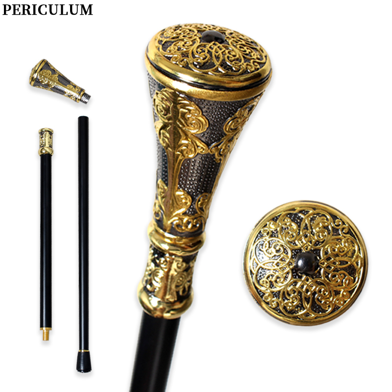 Detachable Cosplay Prop - ビクトリア朝風ブラックゴールド花柄彫刻入りウォーキングケーン、取り外し可能なハンドル付き、男女兼用コスプレ小道具、杖