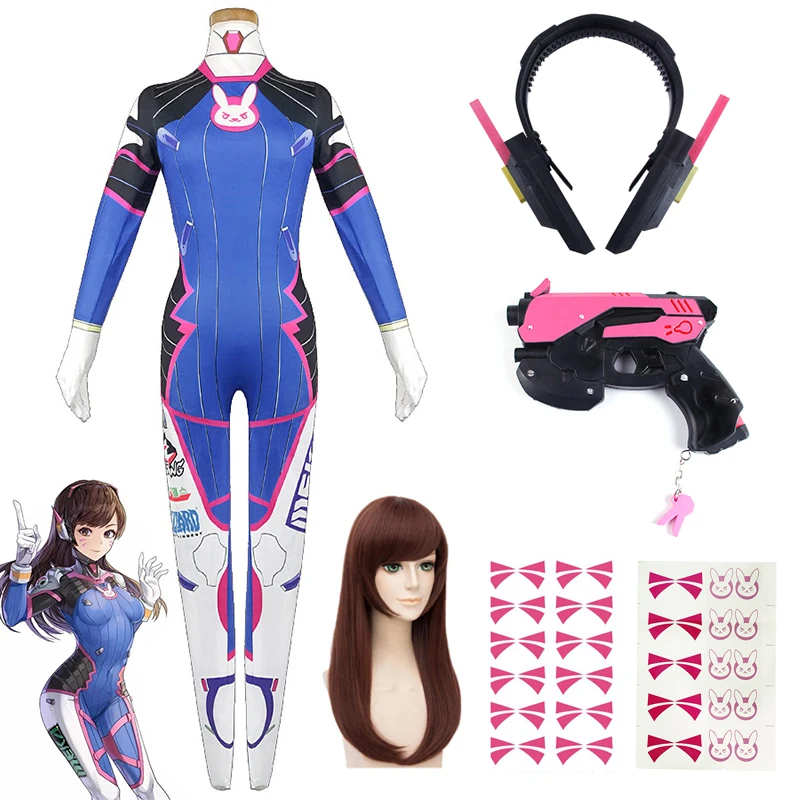 Cosplay Prop Pistol - ゲームオーバーウォッチ Dva コスプレ衣装タイツジャンプスーツかつらヘッドフォン銃コスプレ小道具タトゥーステッカースーツ女性パーティー全身タイツ Cos