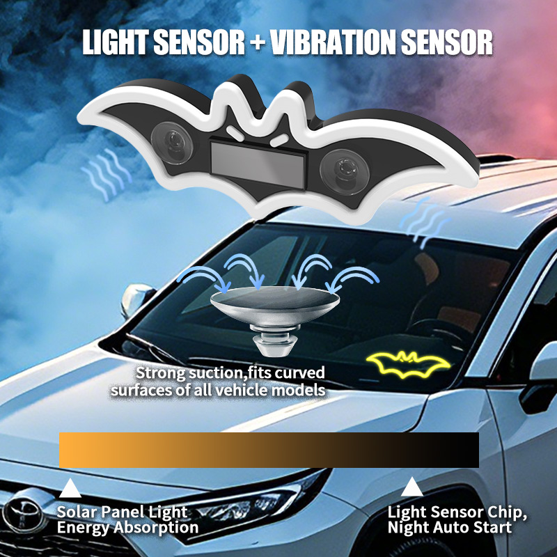 Led El Wire - コウモリ柄車用LEDカラフル三角窓ソーラー雰囲気ライト 車用ワイヤレス装飾ライト ネオンライト 配線不要