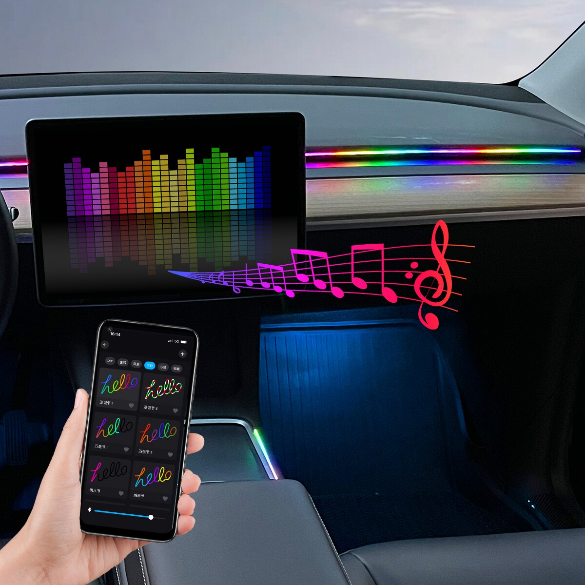 カーLEDアンビエントライトUSB 64色アクリルストリップ - Led El Wire のレビューと価格