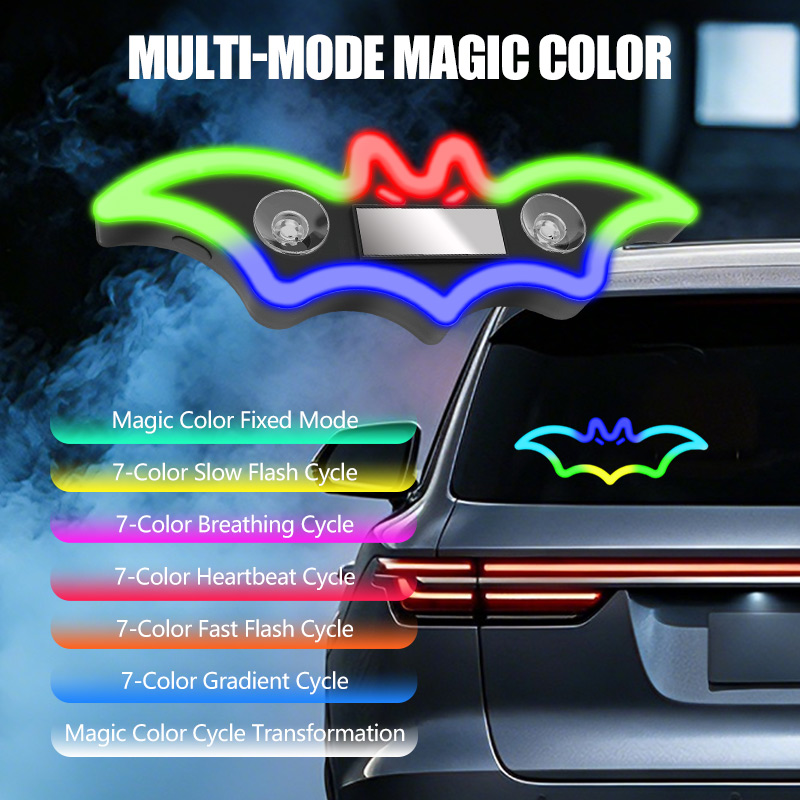コウモリ柄車用LEDカラフル三角窓ソーラー雰囲気ライト 車用 - Led El Wire のレビューと価格